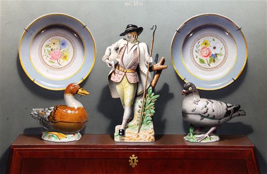 Clifford Harrison (20th C.) Strasbourg faience tureens and Bristol goatherd 23.5 x 36in.